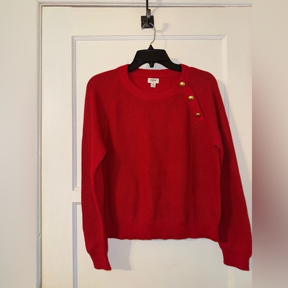 J.crew Button raglan crewneck red sweater NWT MEDIUM - Picture 2 of 7